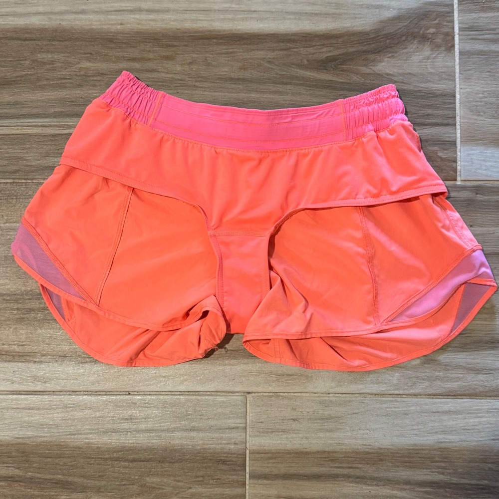 Lululemon Hotty Hot Low-Rise Lined Running Shorts Neon Orange Pink Size 8 - Picture 6 of 6